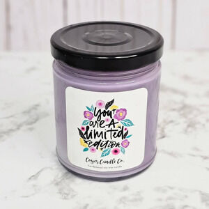 Coyer Candle Co Lilac Purple 9 oz Jar Candle "You are a limited edition" w Lid